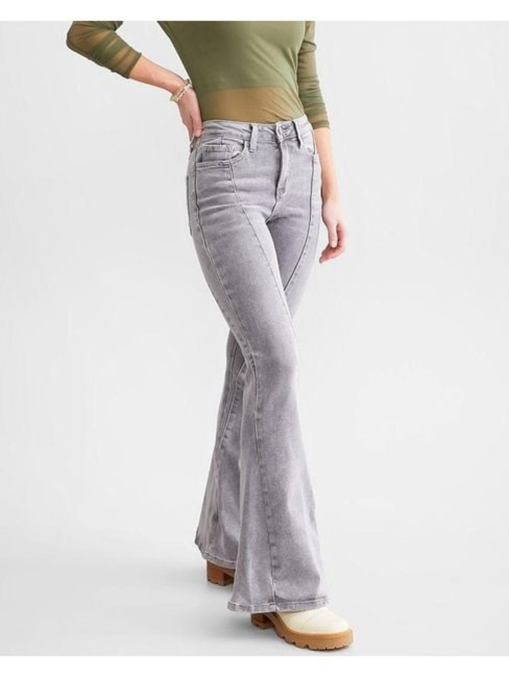 Flying Monkey Women's Gray High Rise Super Flare Stretch Jean sz 26